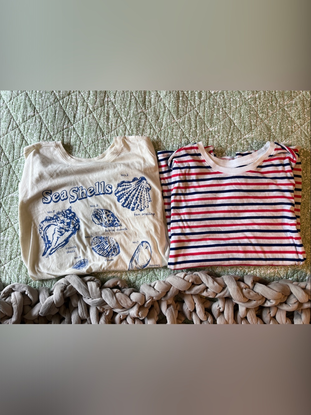 Seashell Graphic Tee & Red-Blue Striped Tee Set